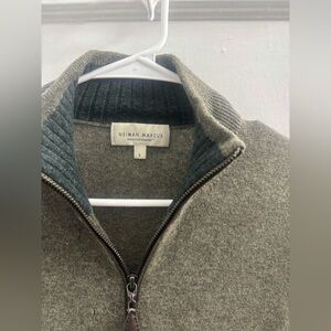 Neiman Marcus Nanocashmere Men's Olive Quarter Zip